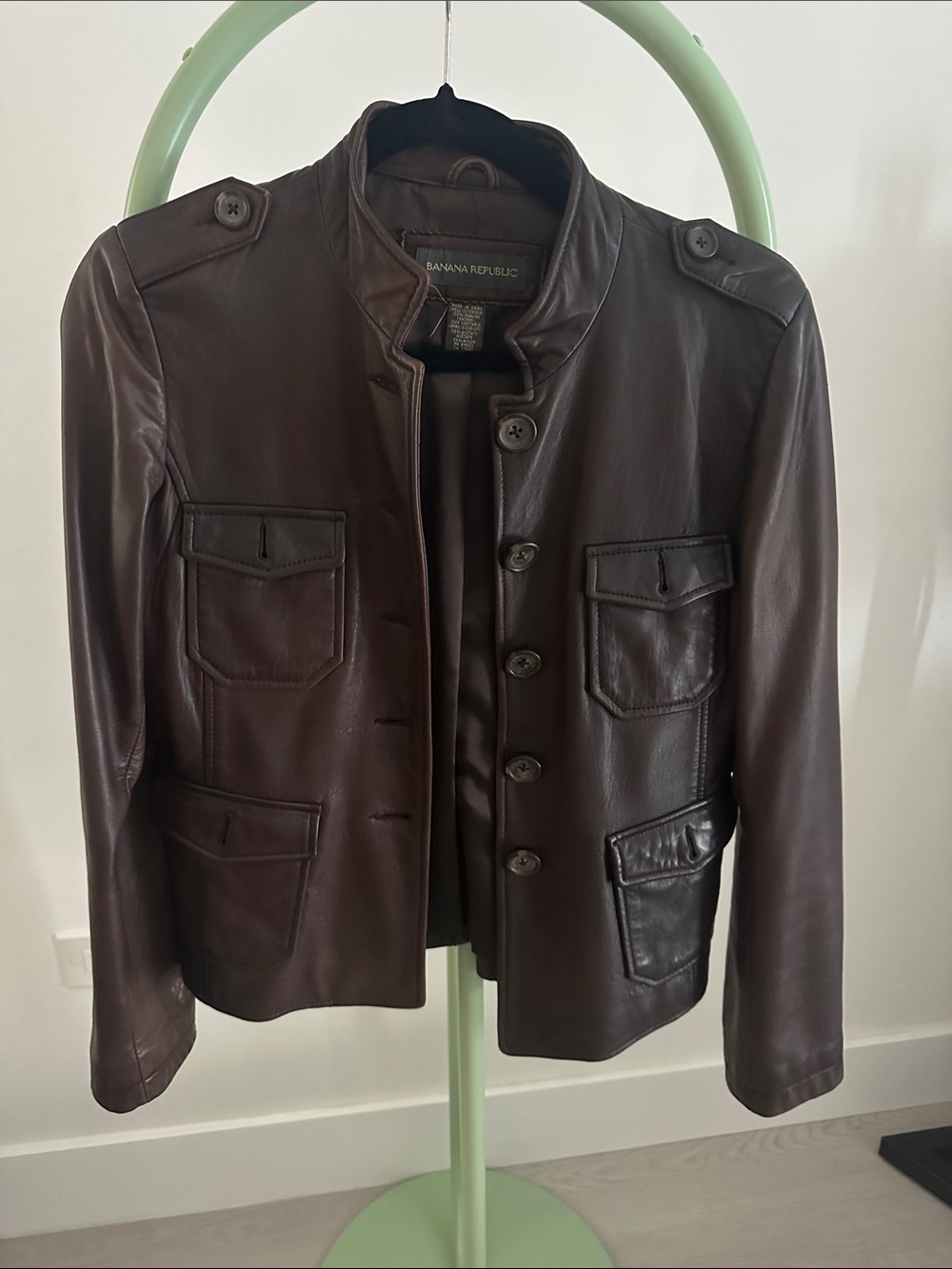 Banana Republic Woman Brown Leather Military-Style Jacket